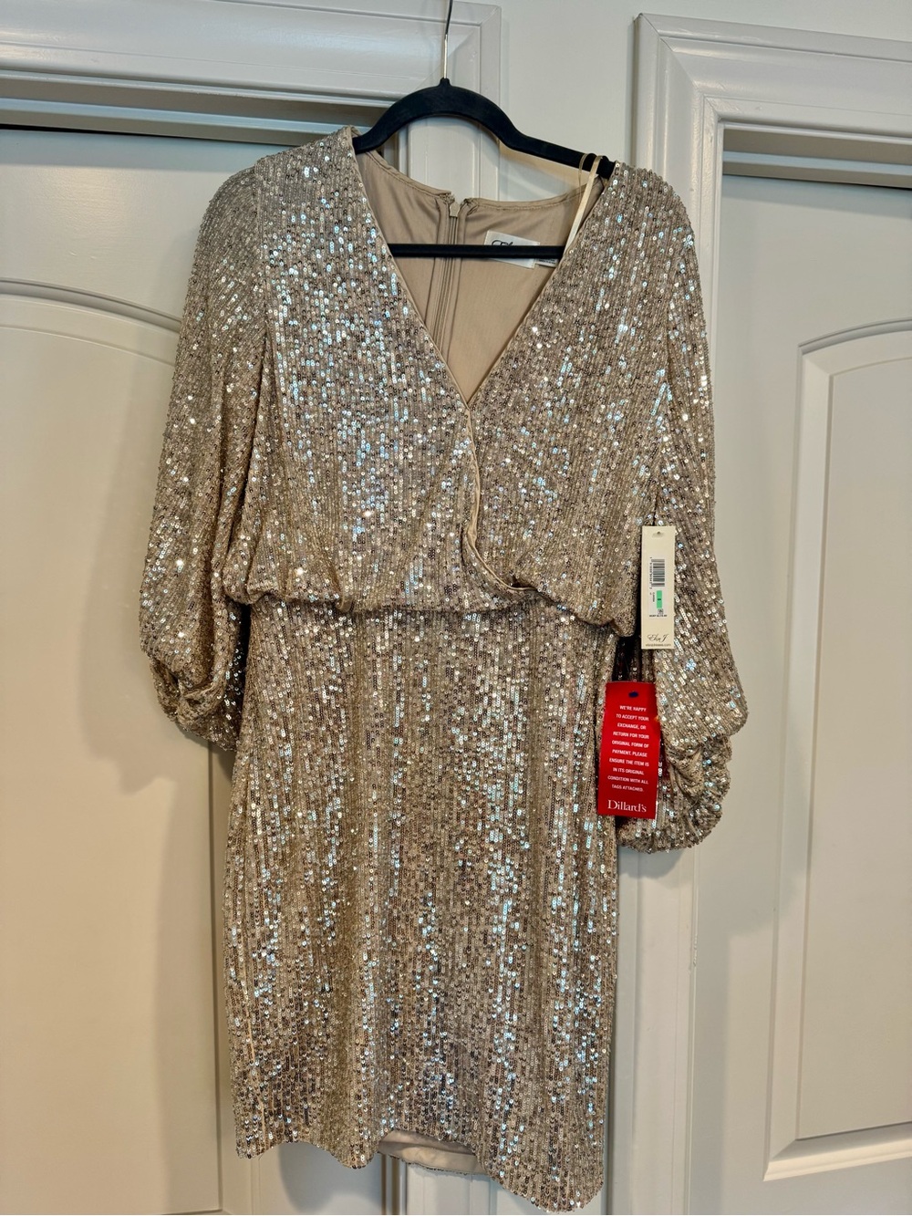 NWT Eliza J Gold Sequin Blouson Shift Dress Cocktail Party Holiday Size 8